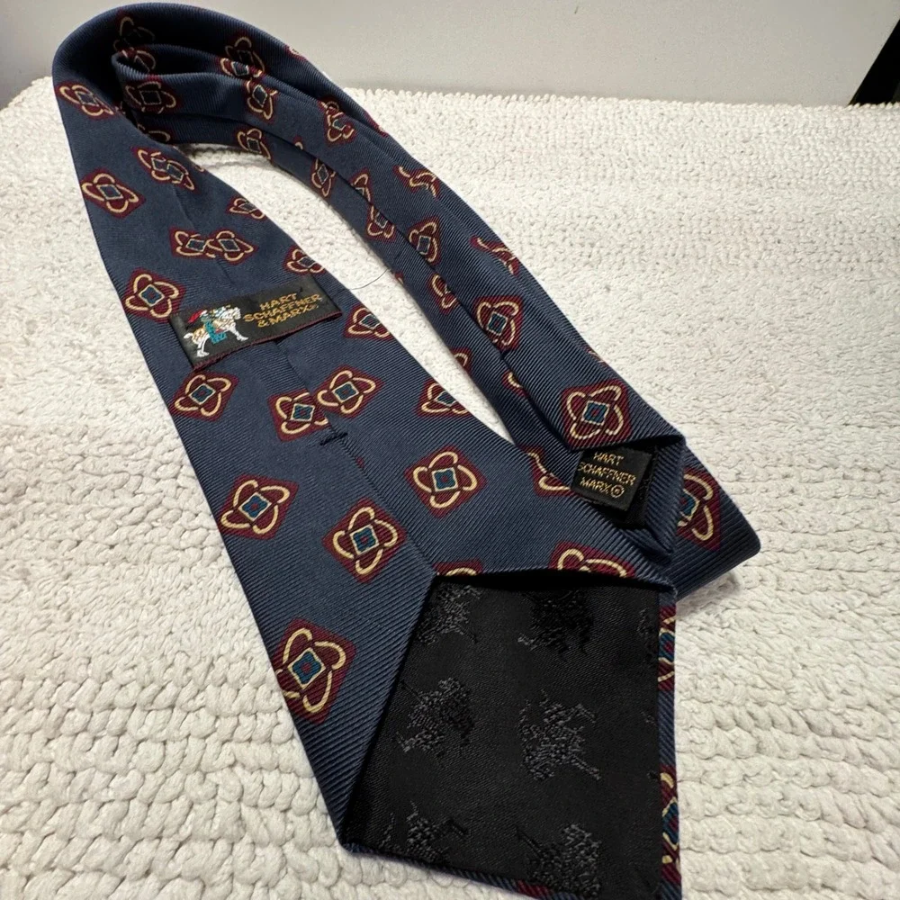 Hart Schaffner Marx Repp Tie Blue Geometric Silk Heritage Professional Old Money